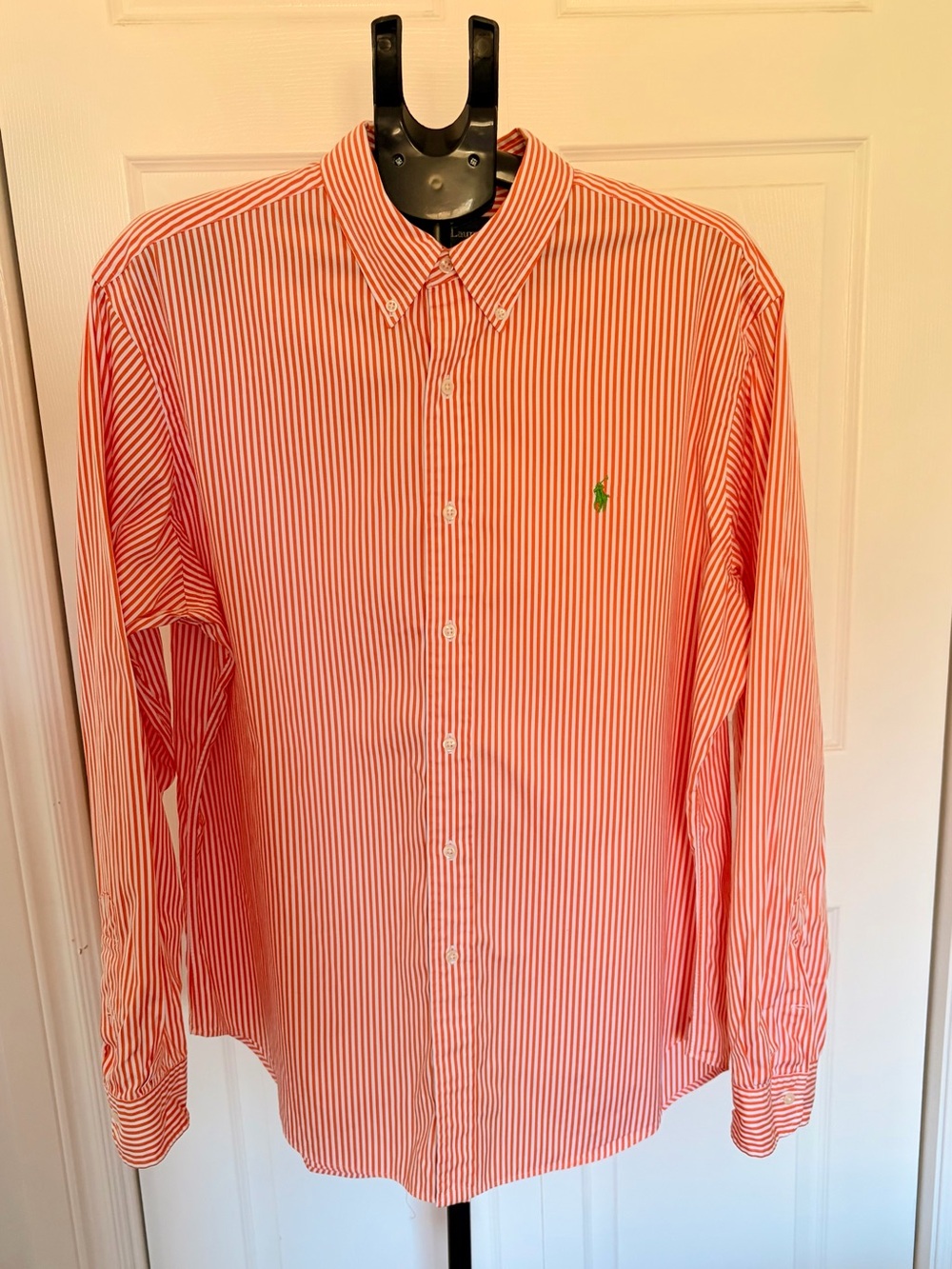 Ralph Lauren Orange White Striped Classic Fit Button Down Shirt XL Mens